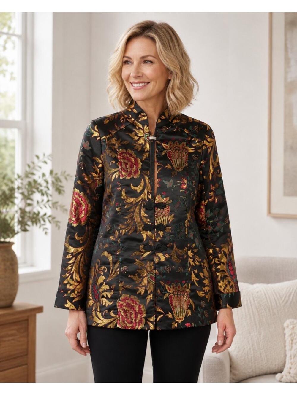 Soft Surroundings Moon Dynasty Brocade Asian Metallic Jacket Women's Large